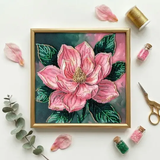 Mini Bead embroidery kit "Petal Kiss" 15х15 cm AAM-267