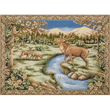 Ristinuke komplektas "Gobelenas su elniu" 62x45 cm PO-7489