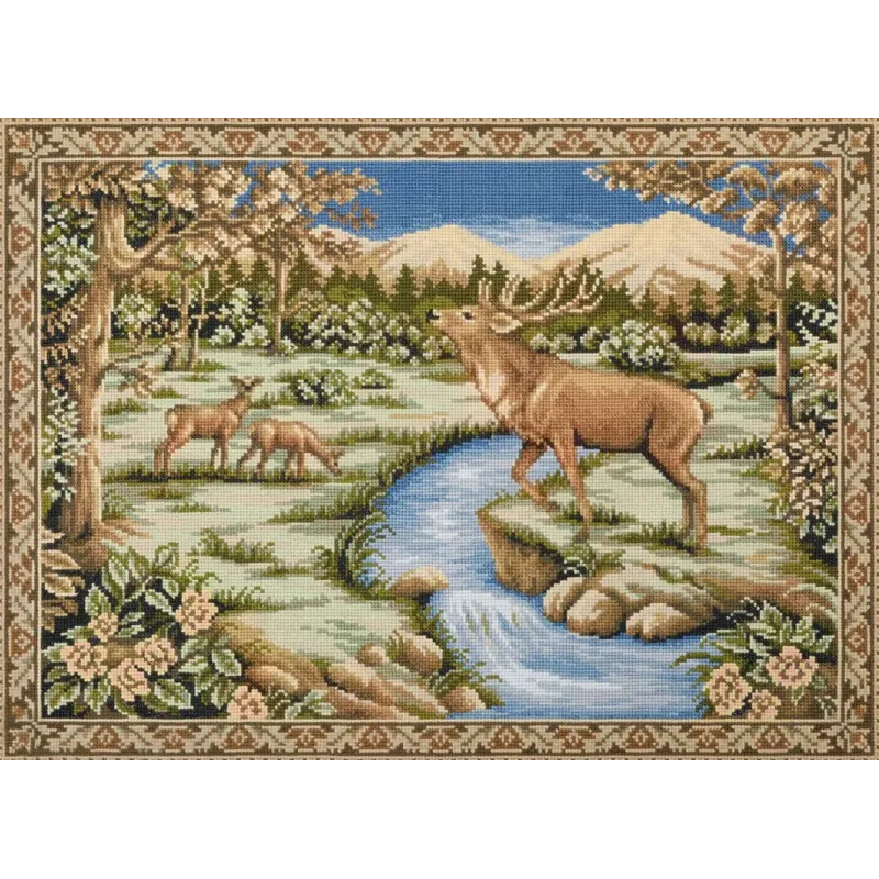 Ristinuke komplektas "Gobelenas su elniu" 62x45 cm PO-7489