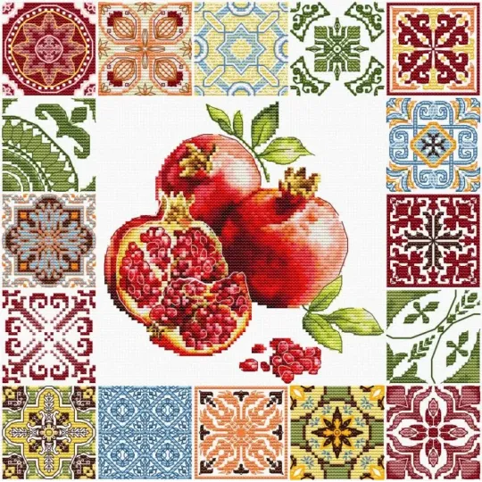 Cross Stitch Kit "Mosaic Heart of the Pomegranate" 25.5 x 25.5 cm SB7058