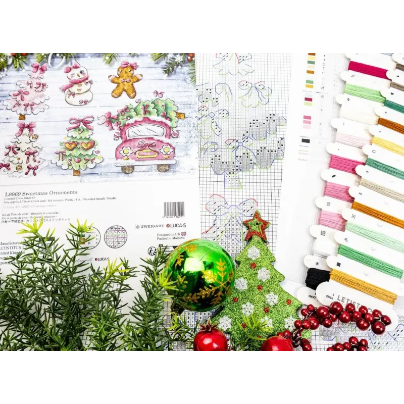 Cross Stitch Kit "Sweetmas Ornaments" 9 cm (6 Pieces) SLETIL9969