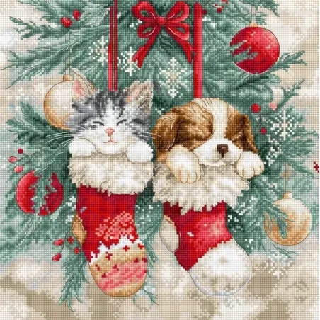 Cross stitch kit "Christmas Naps" 24x24 cm SLETIL9966