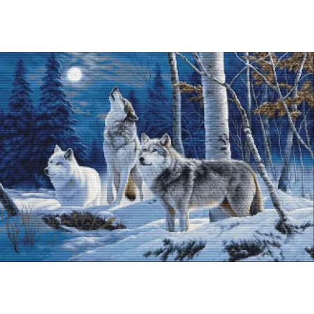 Petit Point Stickset "Das Heulen der Wölfe und der Wintermond" 52 x 35 cm SG727