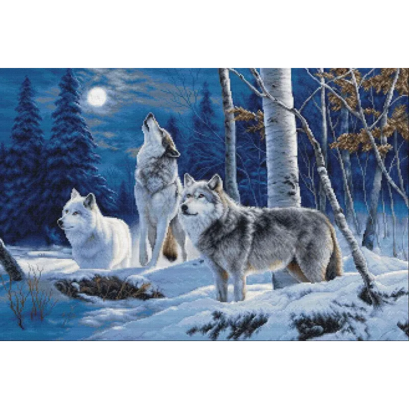 Petit Point Stickset "Das Heulen der Wölfe und der Wintermond" 52 x 35 cm SG727