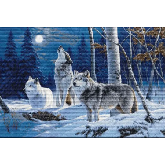 Cross Stitch Kit "The Howl of Wolves and the Winter Moon" 52 x 35 cm SB727
