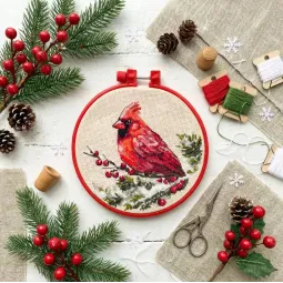 Siuvinėjimo kryželiu rinkinys "Žiemos kardinolas" 15 х 15 cm AAHM-096