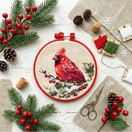 Cross stitch kit "Winter Cardinal" 15 х 15 cm AAHM-096
