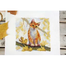 Набор для вышивания крестиком "Пушистый рыжий кот" 19x19 см SNV-908