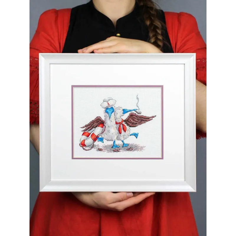 Kryželių siuvinėjimo rinkinys "Laimingi jūreiviai" 14x17 cm SNV-896