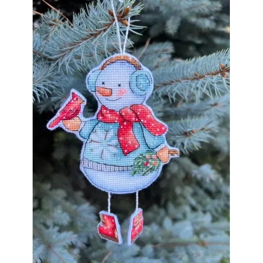 Siuvinėjimo kryželiu rinkinys "Sniego senis su paukščiu" 10,5 х 14 cm SANS-80