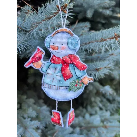Siuvinėjimo kryželiu rinkinys "Sniego senis su paukščiu" 10,5 х 14 cm SANS-80
