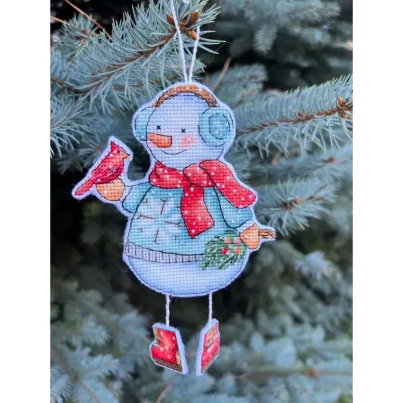 Siuvinėjimo kryželiu rinkinys "Sniego senis su paukščiu" 10,5 х 14 cm SANS-80