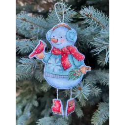 Набор для вышивания крестиком "Снеговик с птичкой" 10,5 х 14 см SANS-80