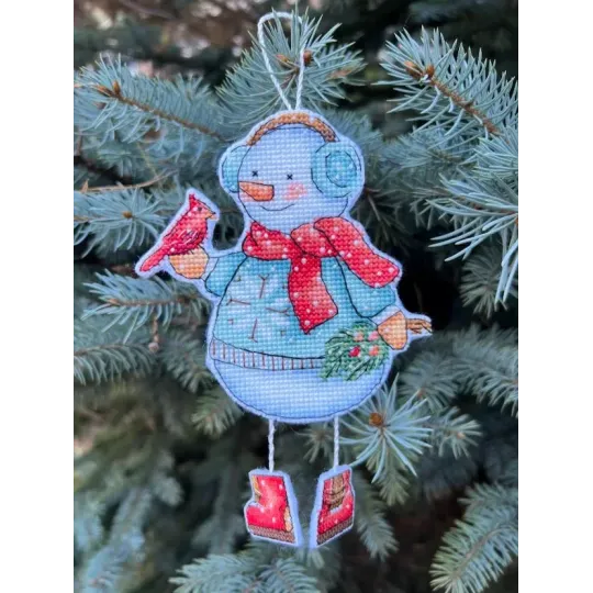 Siuvinėjimo kryželiu rinkinys "Sniego senis su paukščiu" 10,5 х 14 cm SANS-80