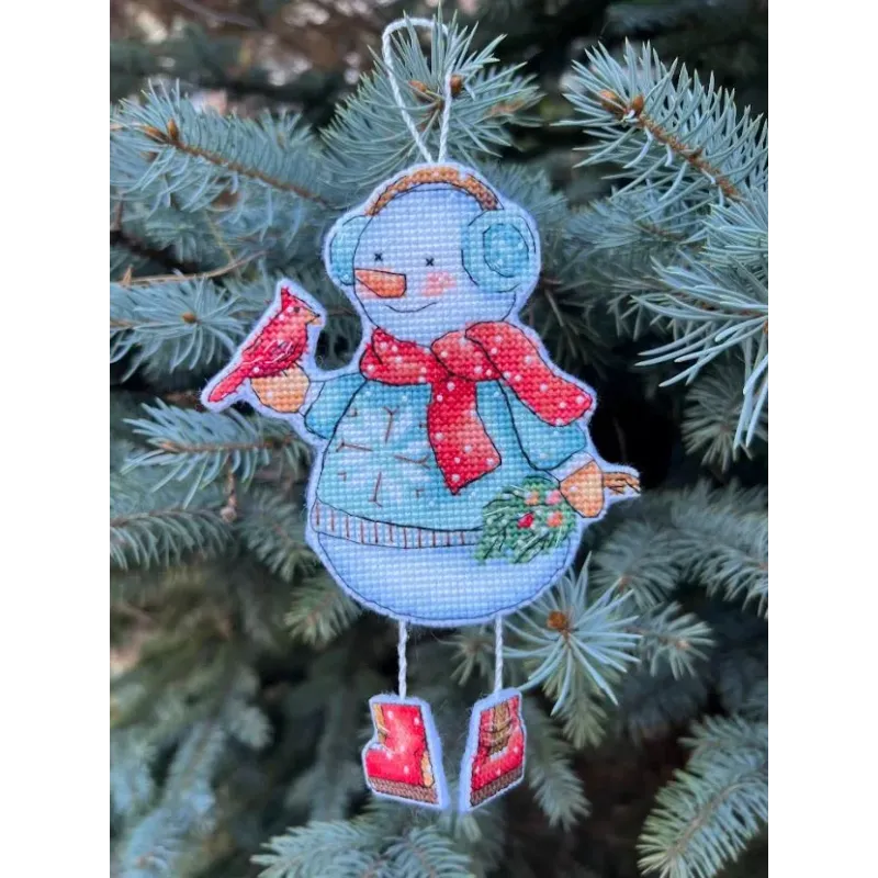 Siuvinėjimo kryželiu rinkinys "Sniego senis su paukščiu" 10,5 х 14 cm SANS-80