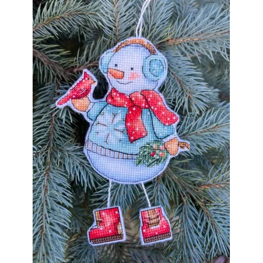 Siuvinėjimo kryželiu rinkinys "Sniego senis su paukščiu" 10,5 х 14 cm SANS-80
