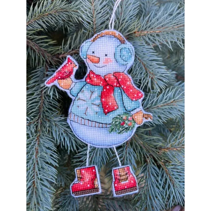Siuvinėjimo kryželiu rinkinys "Sniego senis su paukščiu" 10,5 х 14 cm SANS-80