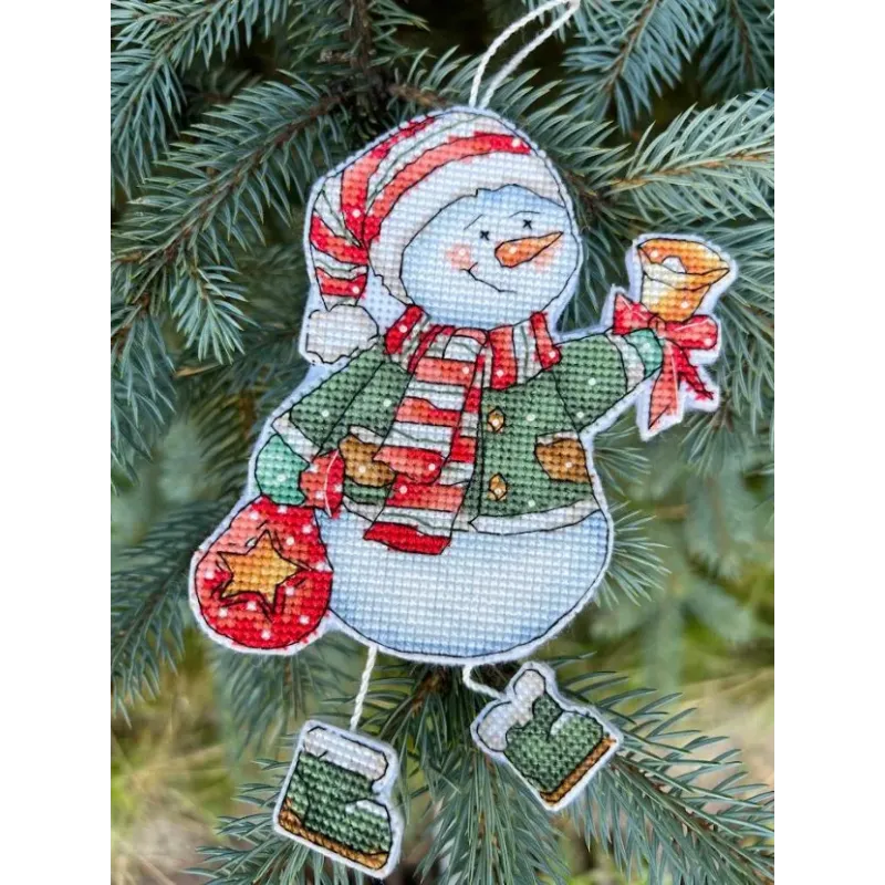 Kreuzstich-Set "Schneemann mit Glocke" 10,5 x 14 cm SANS-79