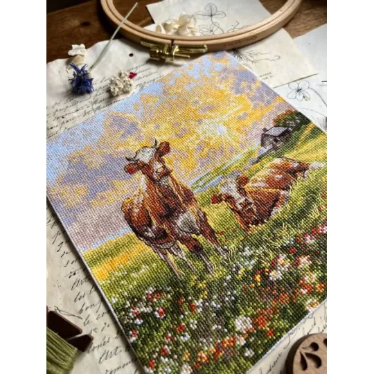 Kreuzstichset "Auf der Wiese" 18,5 x 20 cm SANN-39