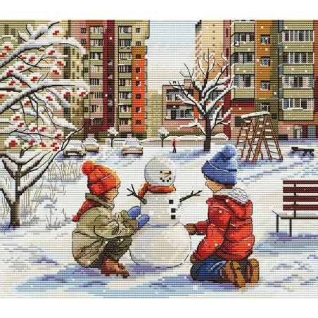 Siuvinėjimo kryželiu rinkinys "Vaikystės kiemas" 23 x 20 cm SAND-47