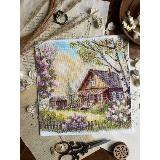 Kreuzstich-Set "Duft von Flieder" 21,5 x 22,5 cm SANA-12