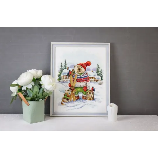 Kryželiu siuvinėjamas rinkinys "Linksmasis slidininkas" 28.5x36.5 cm S/VK087