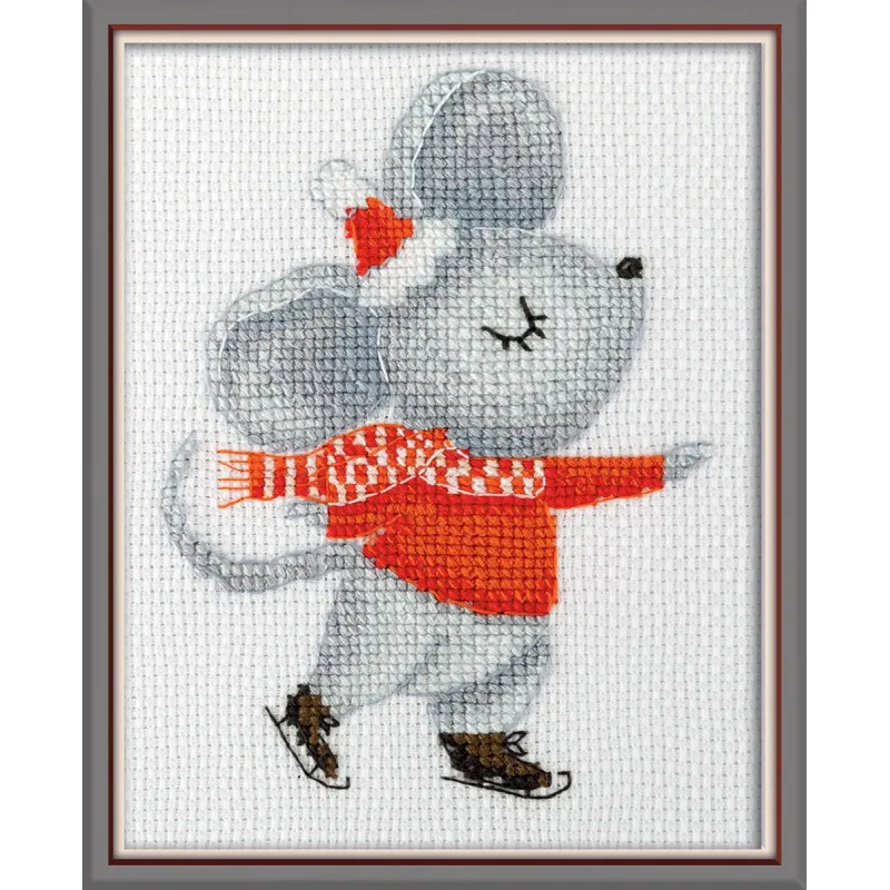 Kreuzstich-Set KLART "Maus auf der Eisbahn" 11 x 14 cm KL8-558