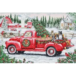 Cross Stitch Kit. "Red Christmas Truck" 46 x 31 cm SBU5101