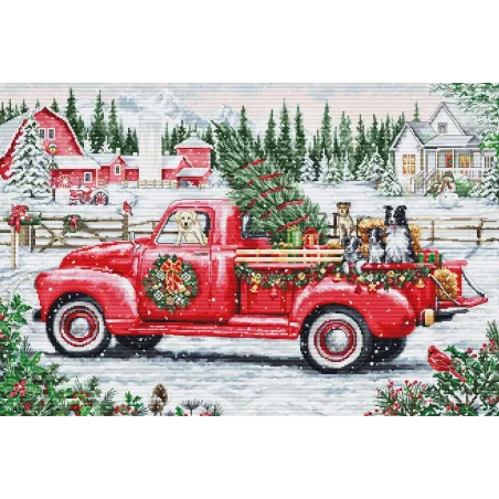 Cross Stitch Kit. "Red Christmas Truck" 46 x 31 cm SBU5101