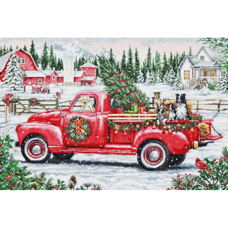 Kreuzstich-Set. "Roter Weihnachtstruck" 46 x 31 cm SBU5101