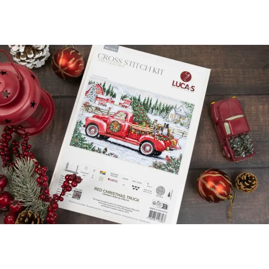Cross Stitch Kit. "Red Christmas Truck" 46 x 31 cm SBU5101