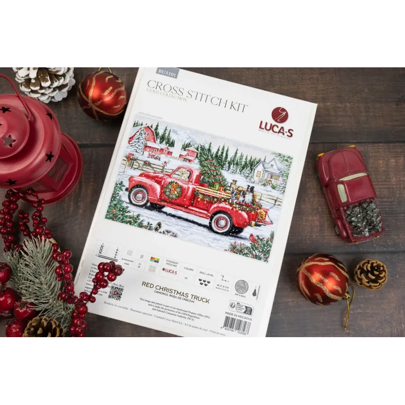 Cross Stitch Kit. "Red Christmas Truck" 46 x 31 cm SBU5101