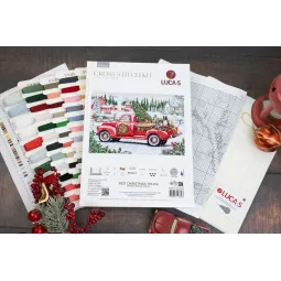 Cross Stitch Kit. "Red Christmas Truck" 46 x 31 cm SBU5101