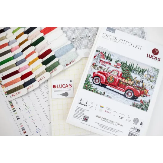 Cross Stitch Kit. "Red Christmas Truck" 46 x 31 cm SBU5101