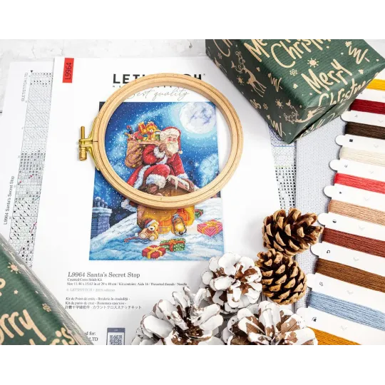 Cross stitch kit "Santa’s Secret Stop" 29x40 cm SLETIL9964