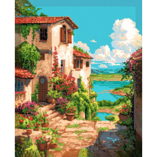 Deimantinė mozaika su porėmiu "Vila prie ežero" 40x50 cm DP441
