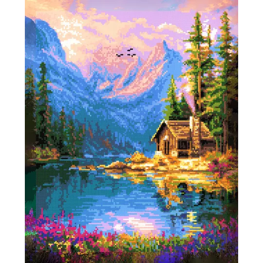 (Nutrauktas) Diamond painting su subframe "Namas prie ežero" 40x50 cm DP434