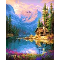 (Discontinued) Diamond painting with subframe "House by the lake" 40x50 cm DP434