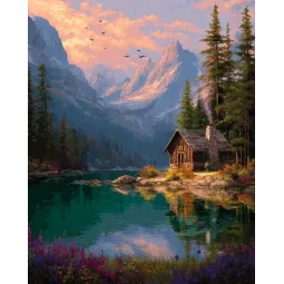 (Nutrauktas) Diamond painting su subframe "Namas prie ežero" 40x50 cm DP434