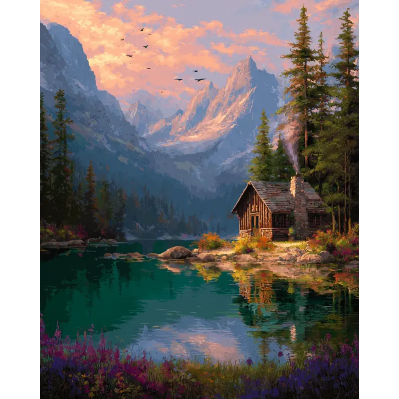 (Nutrauktas) Diamond painting su subframe "Namas prie ežero" 40x50 cm DP434
