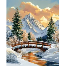 Kit de peinture diamant avec sous-châssis "Ruisseau dans la forêt d'hiver" 30x40 cm VA851