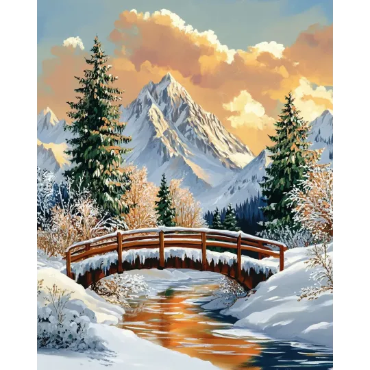 Kit de peinture diamant avec sous-châssis "Ruisseau dans la forêt d'hiver" 30x40 cm VA851