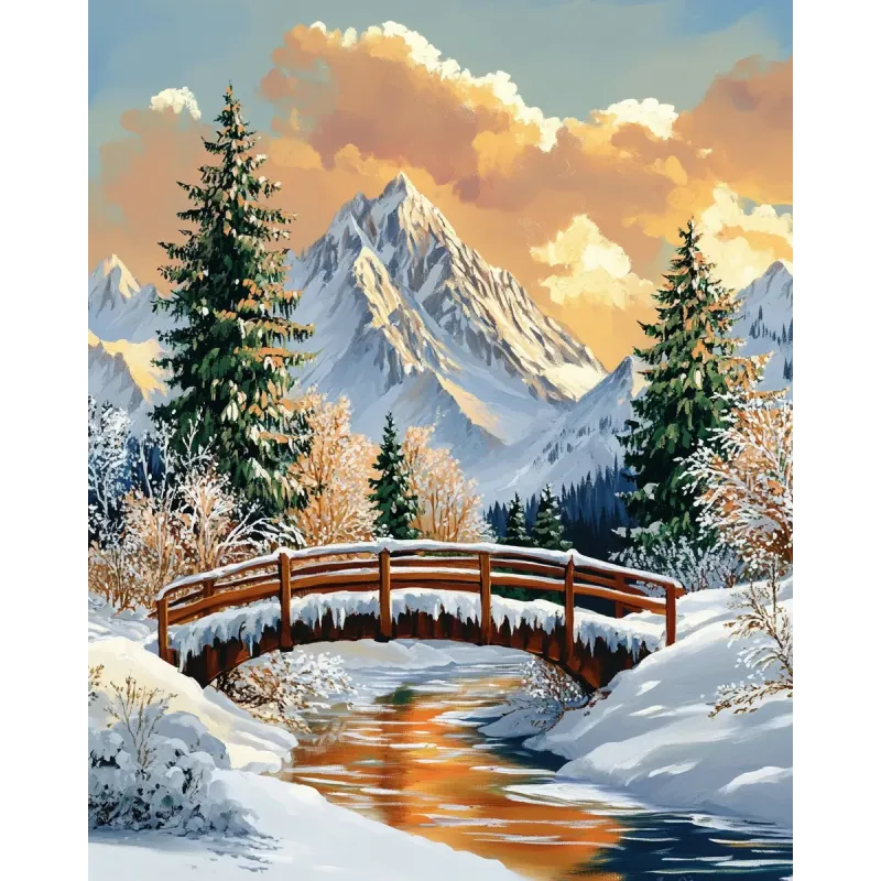 Diamond Painting Kit mit Unterrahmen "Bach im Winterwald" 30x40 cm VA851