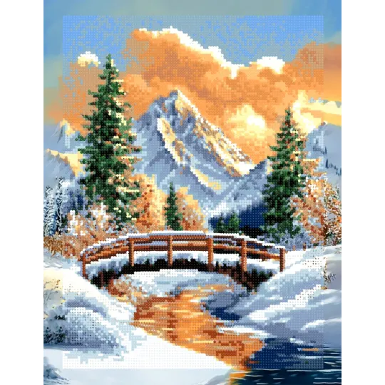 Diamond Painting Kit mit Unterrahmen "Bach im Winterwald" 30x40 cm VA851