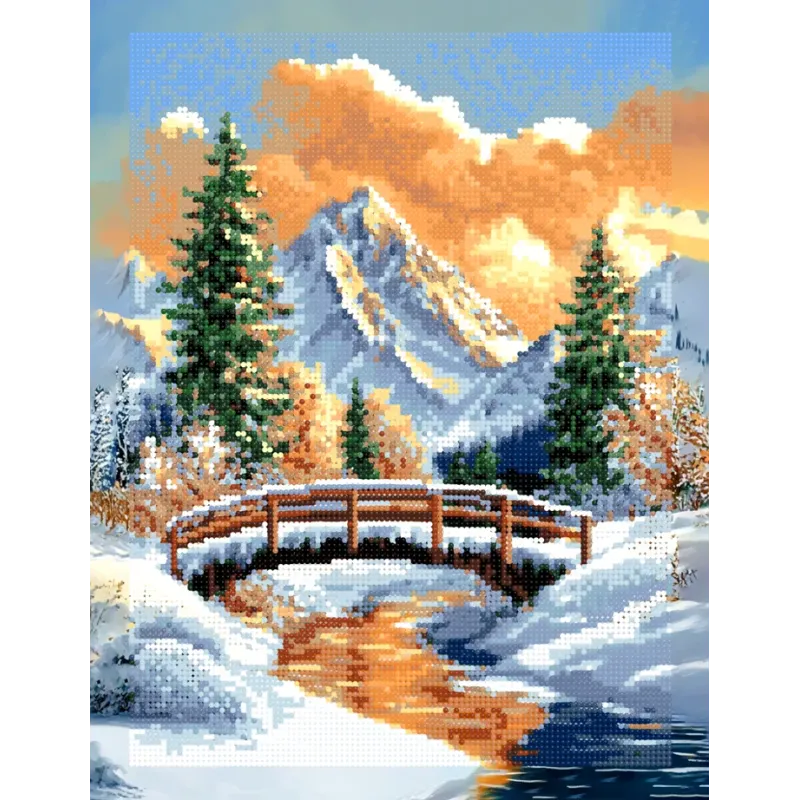 Kit de peinture diamant avec sous-châssis "Ruisseau dans la forêt d'hiver" 30x40 cm VA851