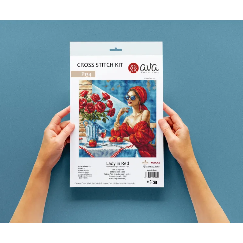 Dame in Rot - Kreuzstich-Set AVA-P134