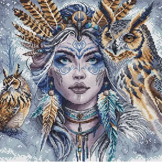 The Warrior and her Guardian Owls - Cross Stitch Kit AVA-P077