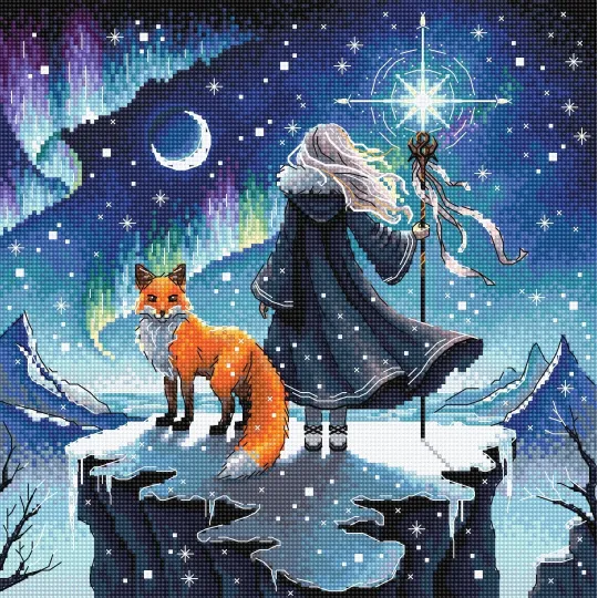 Sorceress of the Auroras and her Fox - Cross Stitch Kit AVA-P069