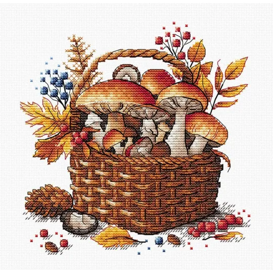 Panier de champignons d'automne - Kit de point de croix AVA-P097