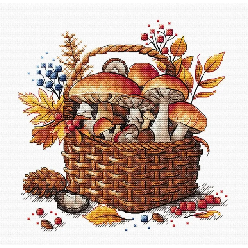 Panier de champignons d'automne - Kit de point de croix AVA-P097